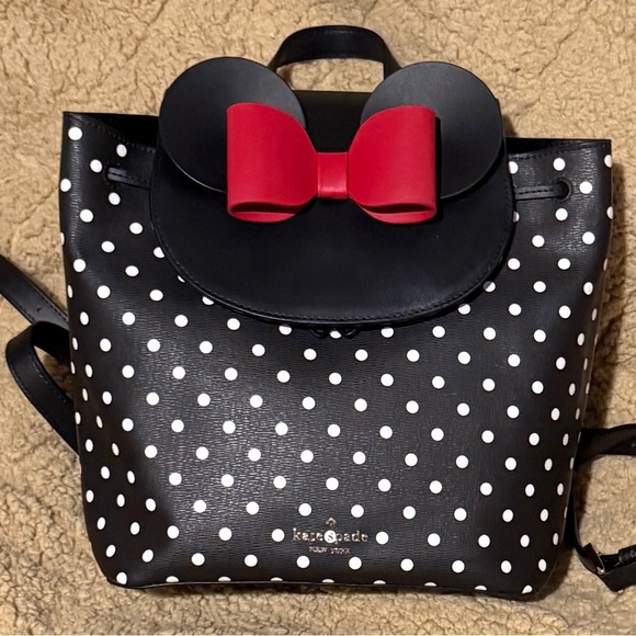 Kate Spade X Disney Calab Minnie Mouse Black and Red Polka Dot Backpack - Picture 1 of 6